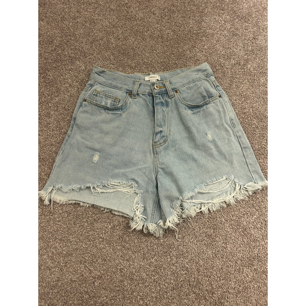 Forever 21 Denim Shorts Womens 26 Light Wash Excellent Distressed Frayed Hem